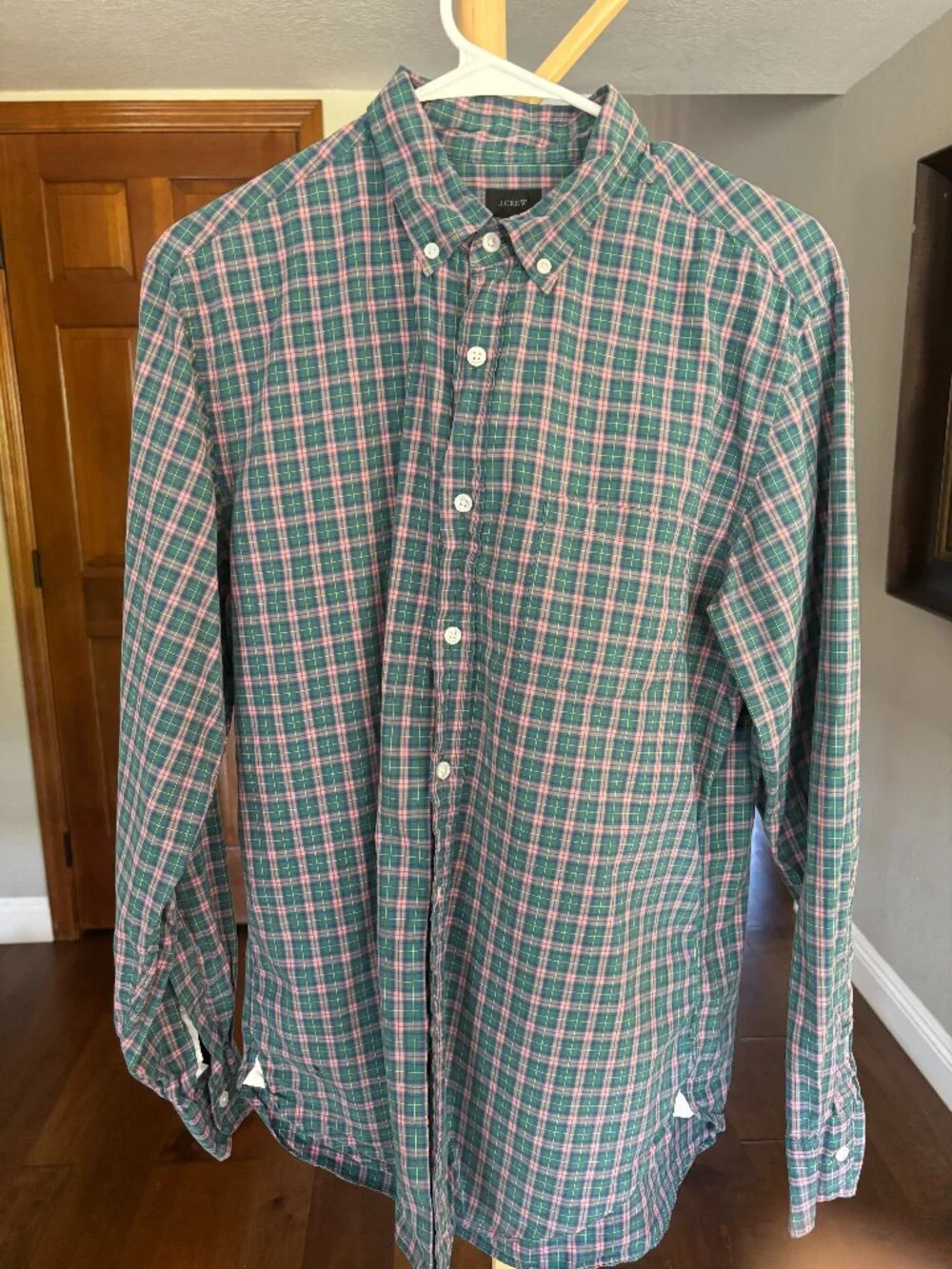 J.Crew Green Pink Plaid Long Sleeve Button Down Shirt Mens M AS-IS
